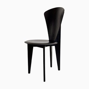 Postmodern Italian Dining Chair in Black Leather and Wood from Calligaris, 1980s