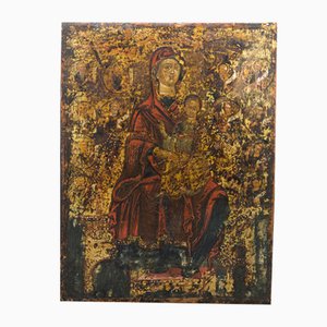 Icône avec 12 Apôtres et la Vierge Marie avec le Christ, 1300-1400, Peinture sur Bois