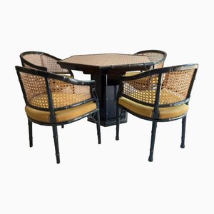 Dining Room Set in Blackened Wood and Cane, 1970, Set of 5