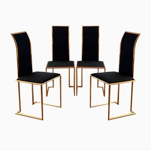 Fabric and Brass Chairs, 1950s, Set of 4
