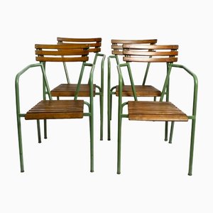 Mid-Century Bistro Dining Armchairs in Metal and Wood, Italy, 1950s, Set of 4