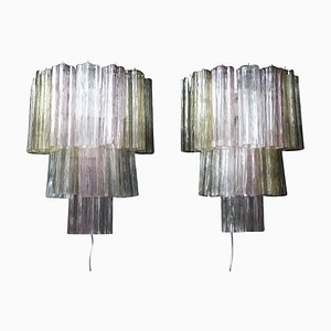 Pink, White, Yellow and Smoked Color Tronchi Wall Lights in the style of Venni, 2000s, Set of 2