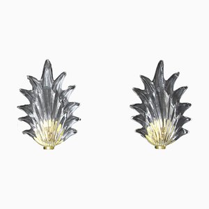 Applique in vetro di Murano trasparente e ottone di Barovier, anni '80, set di 2