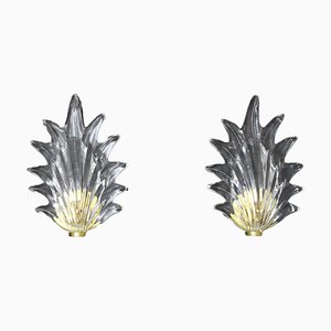 Barovier Clear Murano Glass Leaf and Brass Sconces, 2000s, Set of 2