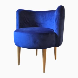 Lounge Chairs in Blue Velvet, 1970s, Set of 2