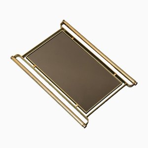 Vintage Wall Mirror in Smoked Glass, Brass & Metal, 1970s