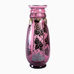 Vase Art Déco 20ème Siècle en Verre Violet et Métal Argenté de d'Argyl Val