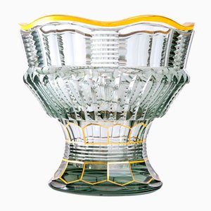 Böhmische Art Deco Kristallvase mit transparenten & goldenen Akzenten von Maison Moser