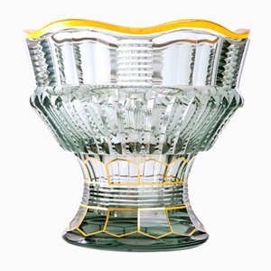 Jarrón bohemio Art Déco de cristal con detalles dorados y transparentes de Maison Moser