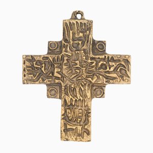 Vintage Brass Cross for Il Sestante by Arnaldo Pomodoro and Giò Pomodoro, 1950s