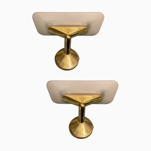 Brass Satinated Glass Sconces, 1980s, Set of 2
