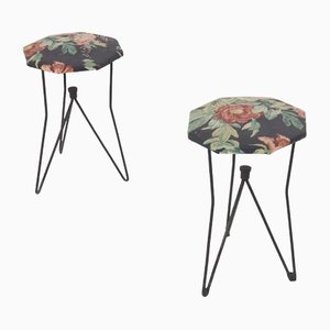 Vintage Metal and Fabric Floral Stools attributed to Gio Ponti for Rima, 1950s, Set of 2