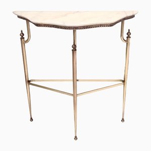 Vintage Console Table with Portuguese Pink Marble Top and Brass Frame, Italy, 1950s