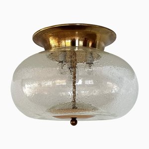 Italian Flush Mount Light in Brass and Murano Glass, 1970s