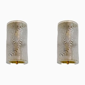 Lámparas de pared Corteccia modernas de cristal de Murano y latón, años 80. Juego de 2