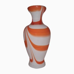 Vaso in vetro di Murano arancione e bianco, anni '60