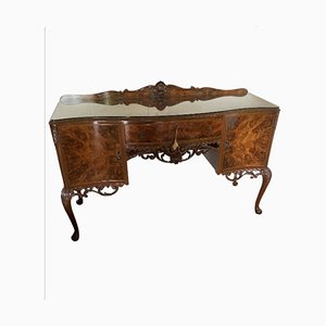 Antique Queen Anne Style Burr Walnut Sideboard with Glass Top