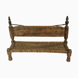 Low 2-Seater Cedar Chair, Nuristan, Afghanistan, 1890s