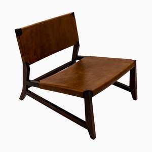 Scandinavian Leather and Wood Chair, 1950s