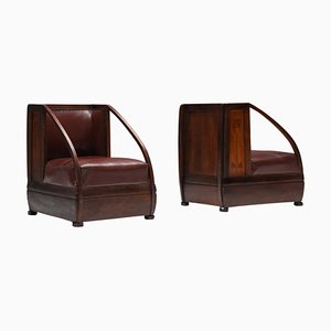 Art Nouveau Mahogany Fruitwood Armchairs by Carlo and Piero Zen, 1910s, Set of 2