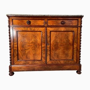 Antique Empire French Flame Mahogany Marble Console Sideboard Cabinet, 1870s