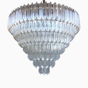 Großer klarer Quadriedro Kronleuchter aus Muranoglas