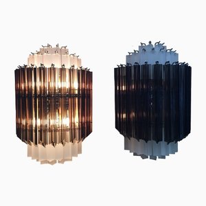 Sanblasted and Fume Triedro Murano Glass Wall Sconce