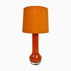 Lámpara de mesa Mid-Century de vidrio y tela naranja, años 60