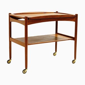 Mid-Century Teak Serving Trolley with Removable Tray attributed to Poul Hundevad, 1960s