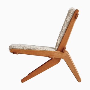 Danish Modern Oak Natural Sheepskin Folding Chair from Preben Thorsen,1957