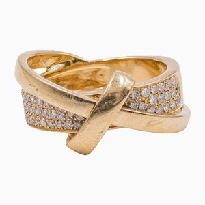Vintage 18k Gold Ring with Pave Diamonds, 1970s