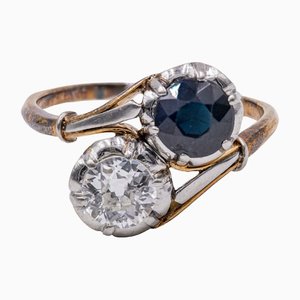 Gold and Platinum Contrarier Ring with Diamond, 1920s