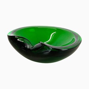 Green Murano Glass Bowl Element Shell Ashtray, Murano, Italy, 1970s