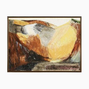 Preben Siiger, Mountains with Yellow, 1960s, Oil on Canvas, Framed