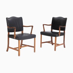Vintage Chairs in Rosewood and Black Leather by Ole Wanscher for AJ Iversen, 1960s, Set of 2