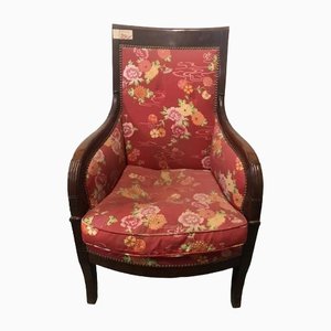 Bergère Chair in Red Upholstery & Walnut
