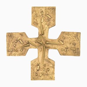 Vintage Brutalist Brass Cross, 1950s