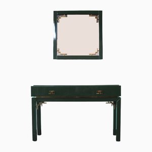 Italian Emerald Green Consolle with Mirror , Set of 2