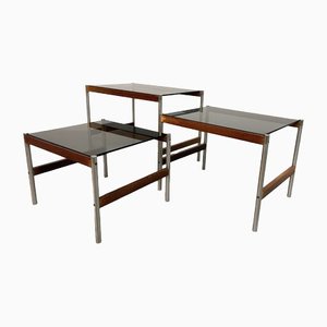 Dutch Nesting Tables in Smoked Glass Top, Wenge & Chrome from Fristho, 1960s, Set of 3