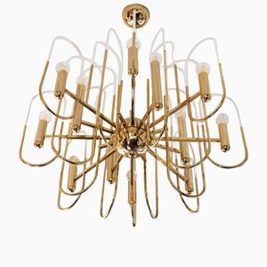 Mid-Century Italian Brass & Glass Chandelier by Sciolari, 1970s