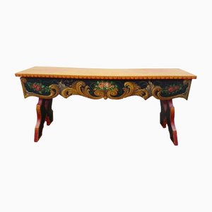 French Hand Painted Wooden Bench by R. Jaeg, 1961