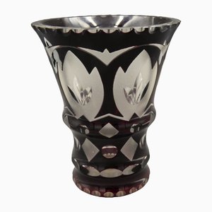 Bohemian Purple Cut Glass Vase, 1940s