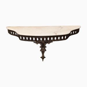 Wall-Mounted Cast Brass Console Table with Portuguese Pink Marble Top, Italy, 1960s