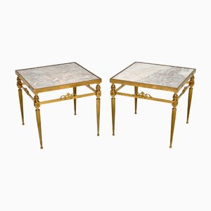 French Brass and Marble Side Tables, 1950s, Set of 2