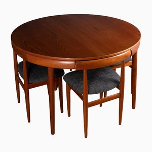 Rounded Teak Dining Table and Chairs by Hans Olsen for Frem Rølje, 1960s, Set of 7