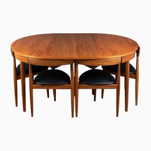 Rounded Teak Dining Table and Chairs by Hans Olsen for Frem Rølje, 1960s, Set of 7