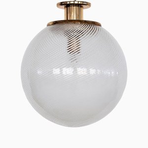 Mid-Century Italian Flush Mount or Pendant Light in Murano Glass and Brass attributed to Venini, 1970s