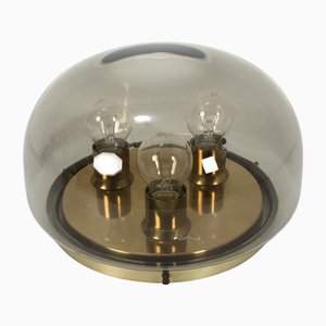 Vintage Ceiling Lamp in Smoked Glass & Brass