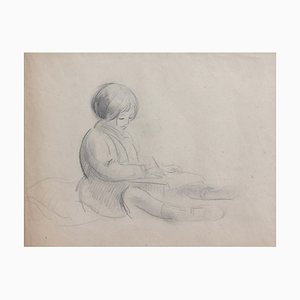 Guillaume Dulac, Portrait of a Young Girl Writing, 1920s, Pencil on Art Paper
