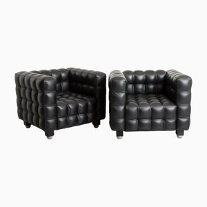 Black Leather Kubus Armchairs in the Style of Josef Hoffmann, 1970s, Set of 2